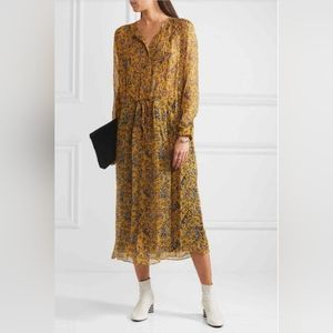 Isabel Marant Etoile Baphir silk yellow floral midi dress